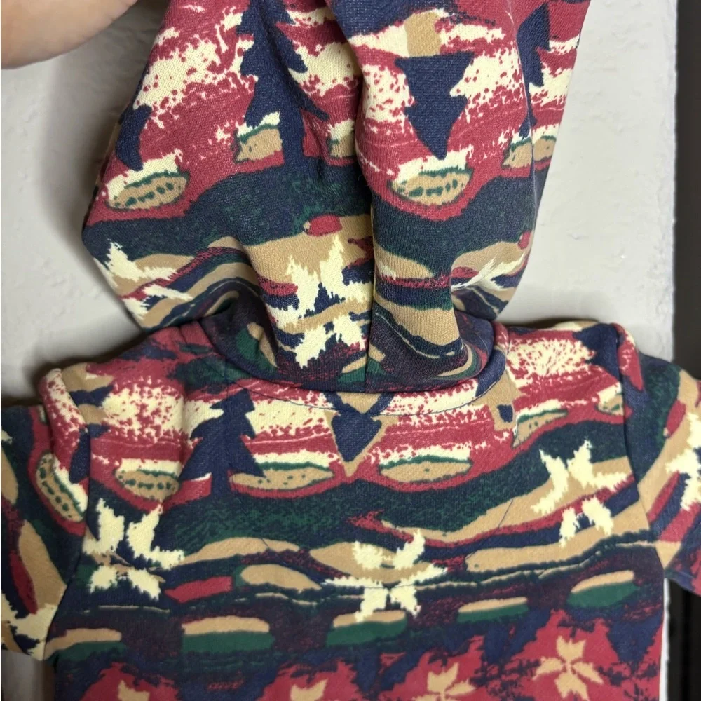 Forever Savage Hooded Baby Onesie in Red Cognac Cabin Cutie Print Size 6-9M